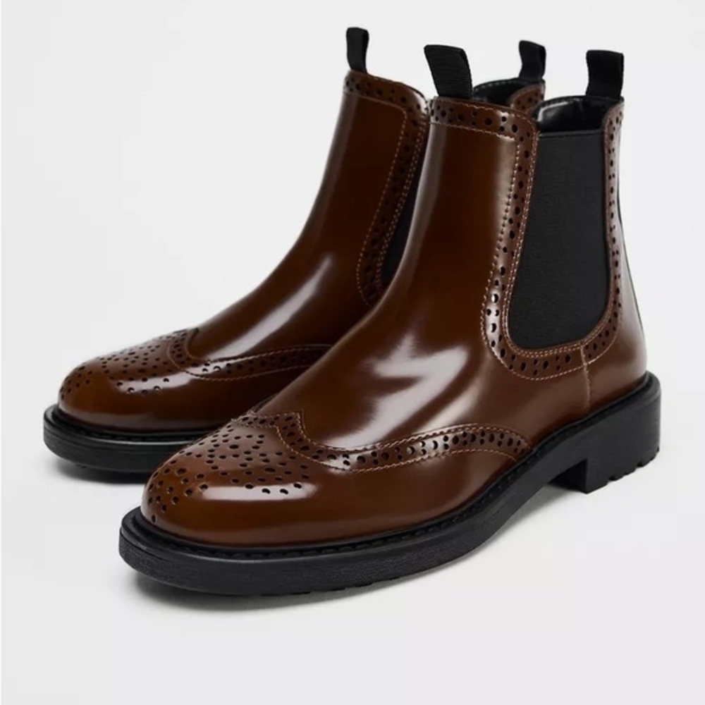 Zara Brown Brogue Chelsea Boots